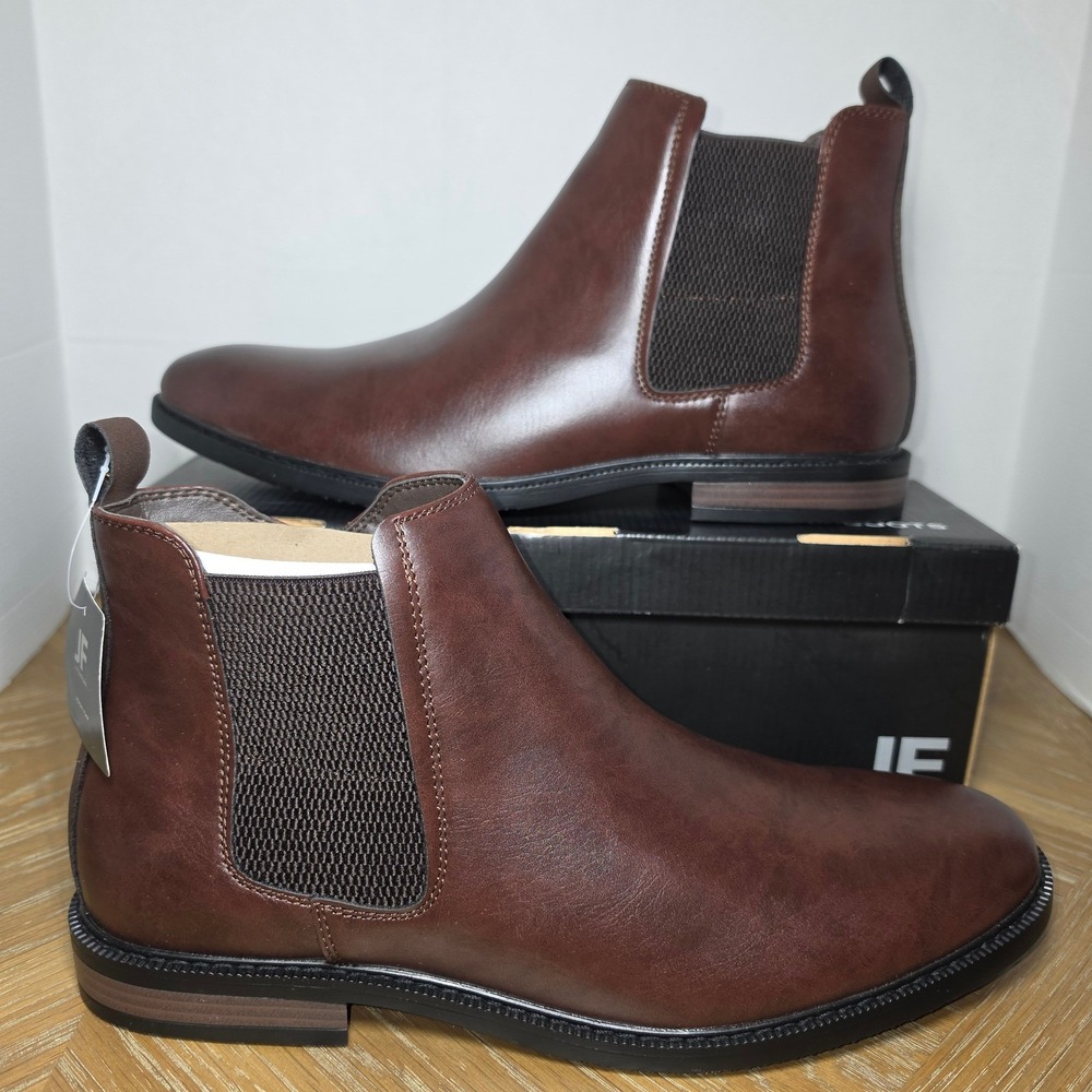 J. Ferrar JF Blake Mens Brown Chelsea Boots Side Zip Memory Foam 13M NWB